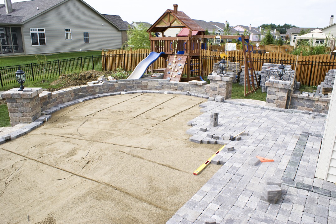 aeroscapesllc-pavers-garland A paver patio under construction.